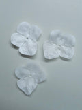 3 fleurs hortensia en pongé de soie blanc pour bijoux mariage, scrapbooking, carterie, couture