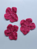 3 fleurs hortensia en pongé de soie bordeaux pour bijoux mariage, scrapbooking, carterie, couture