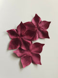 3 fleurs en satin de soie bordeaux pour bijoux mariage, scrapbooking, carterie, couture