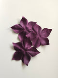 3 fleurs en satin de soie prune pour bijoux mariage, scrapbooking, carterie, couture