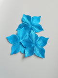 3 fleurs en satin de soie bleu turquoise pour bijoux mariage, scrapbooking, carterie, couture