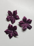 3 fleurs en satin de soie 3,5 cm prune pour bijoux mariage, scrapbooking, carterie, couture