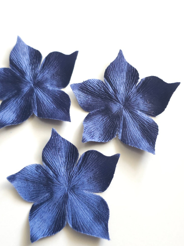 3 fleurs en satin de soie bleu marine pour bijoux mariage, scrapbooking, carterie, couture