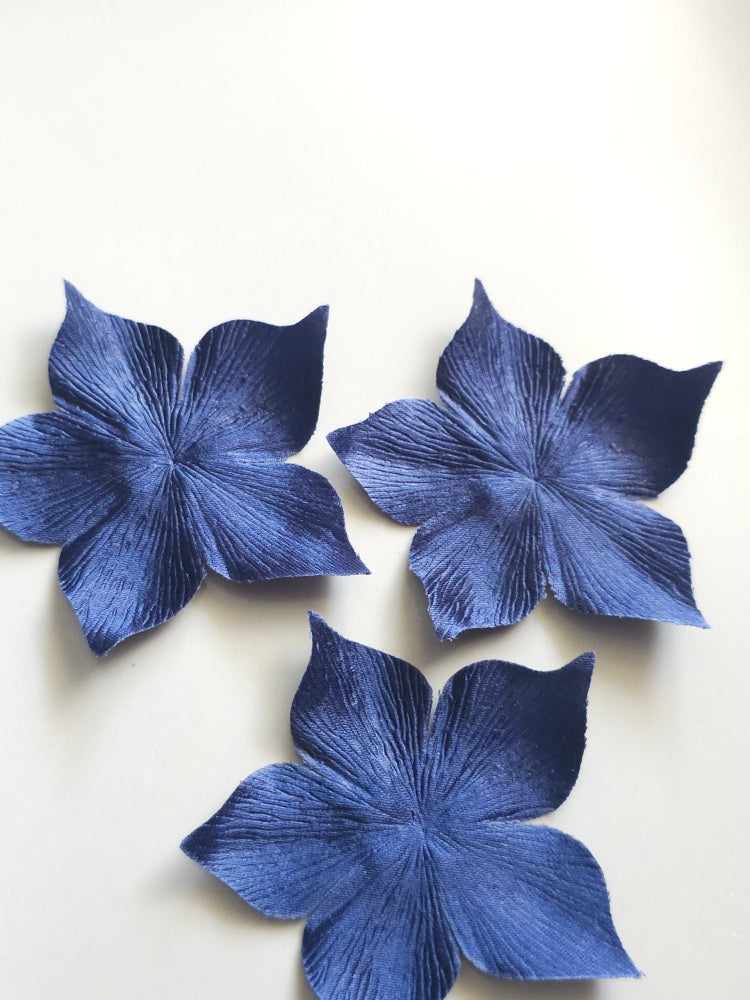 3 fleurs en satin de soie bleu marine pour bijoux mariage, scrapbooking, carterie, couture
