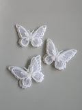 Lot de 3 Appliques papillon en organza blanc brodé ailes doubles, bijoux mariage, déco, scrap, DIY...